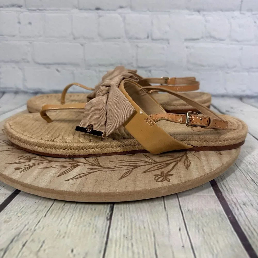 Tory Burch Bow Thong Sandals Women 11 Espadrille Jute Resort Coastal Boho